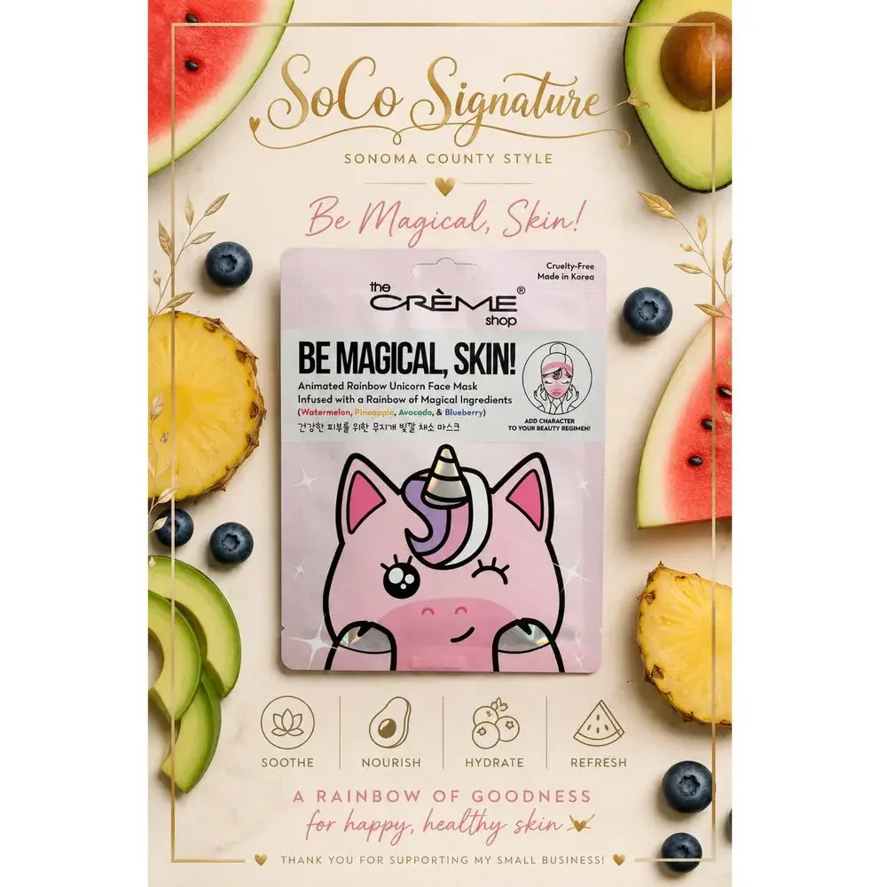 The Crème Shop Unicorn Sheet Masks x2 Watermelon Pineapple Avocado Blueberry